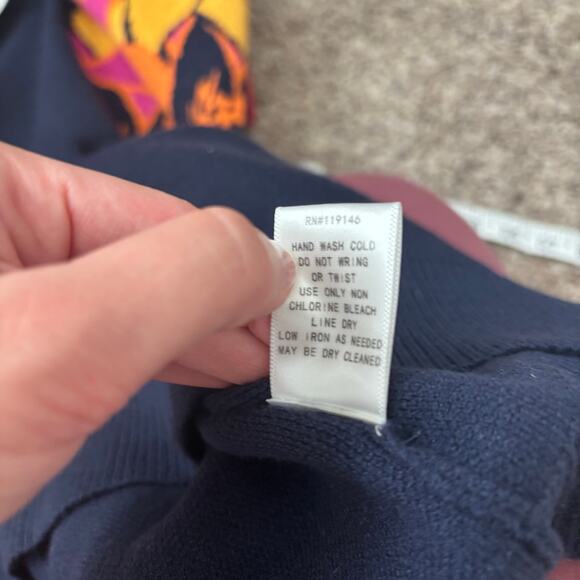 Jodiful Women’s Floral Balloon Sleeve Sweater S Colorblock Navy Pink Mock Neck - Picture 6 of 11